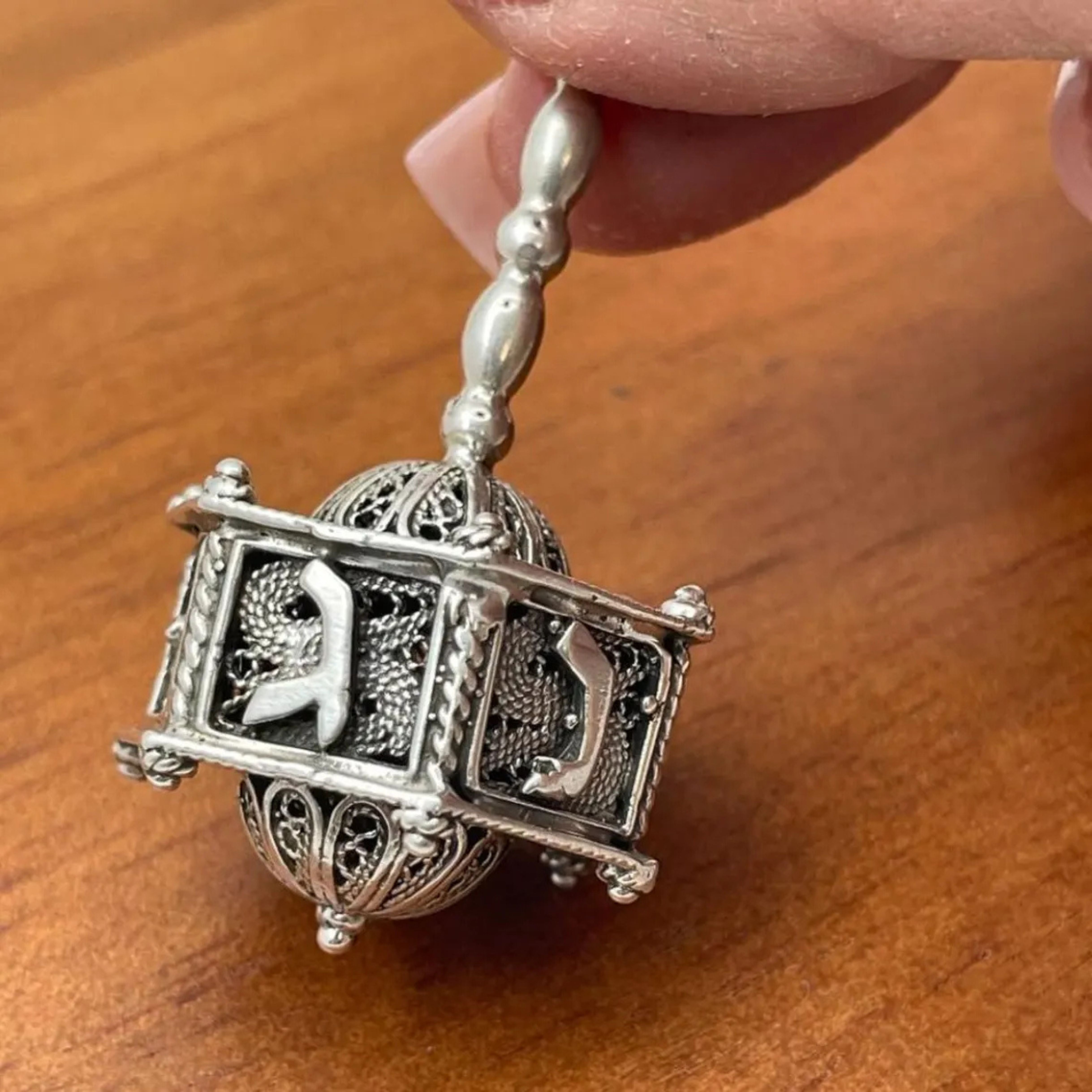 Sterling Silver Hexagon Dreidel with Filigree Art