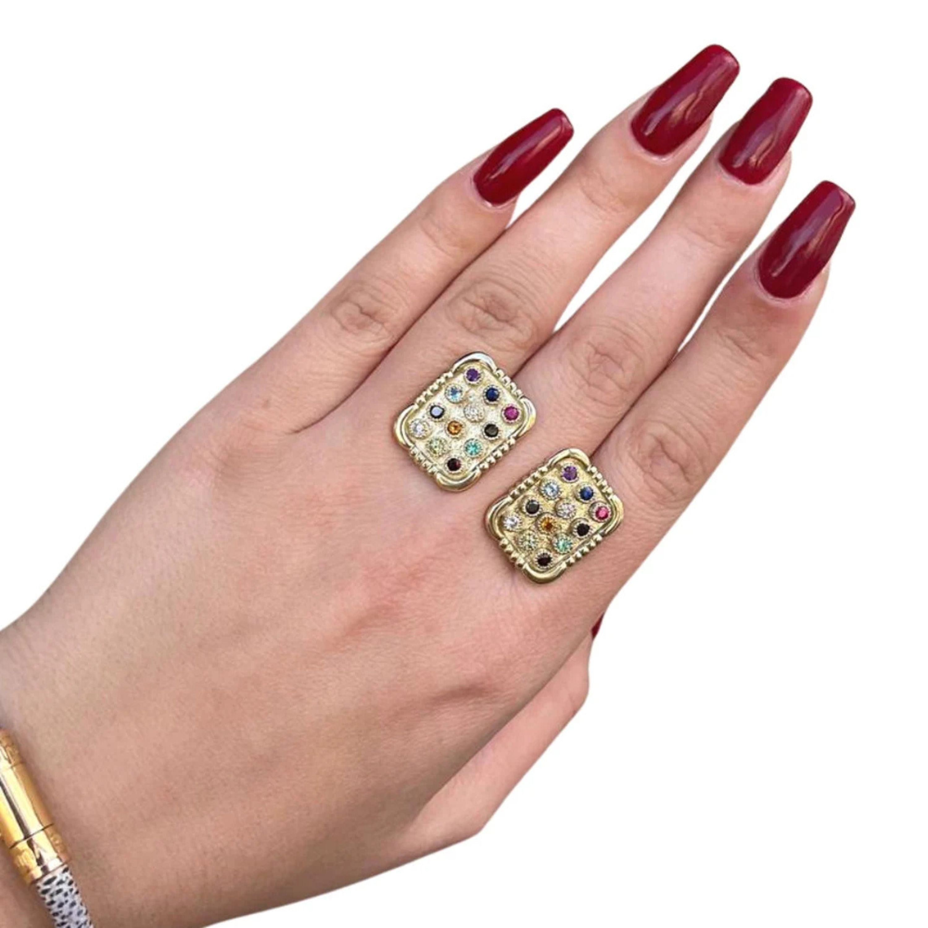 Elegant Choshen Cufflinks 12 Gemstones 14k Yellow Gold