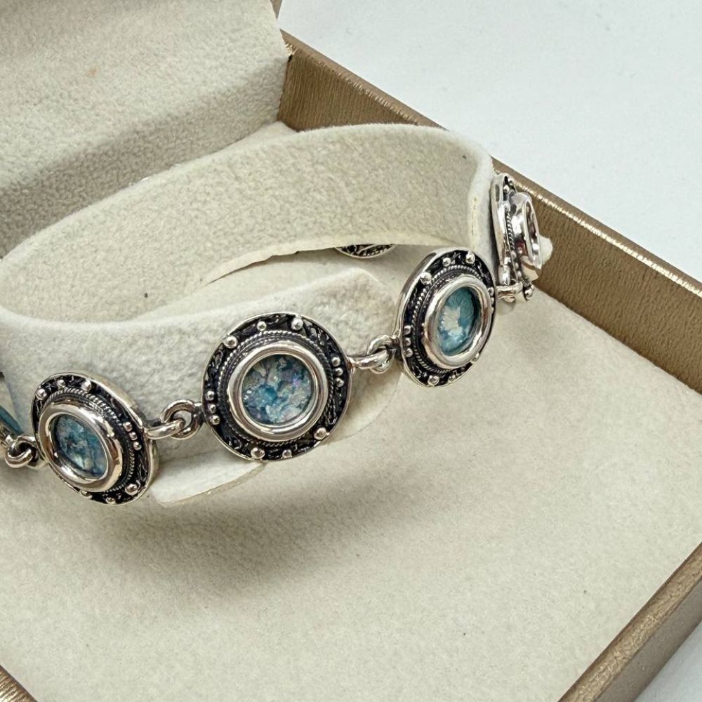 Roman Glass Bracelet in Sterling Silver