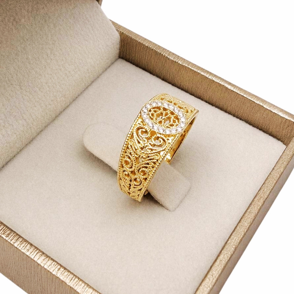 14K Yellow Gold Diamond Filigree Ring – Vintage Ornate Statement Ring