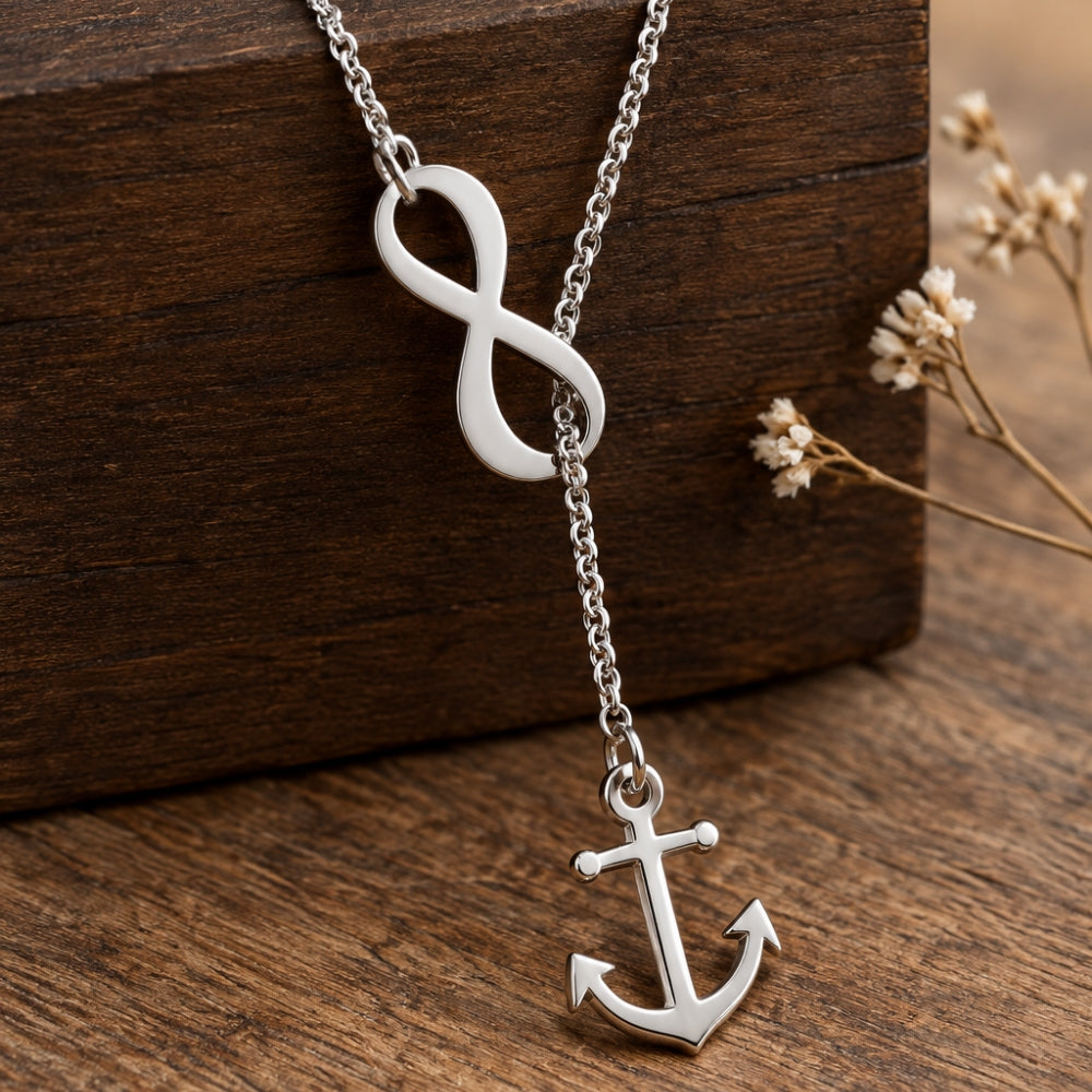 925 Sterling Silver Infinity Anchor Y-Necklace – Lariat Style Nautical Jewelry