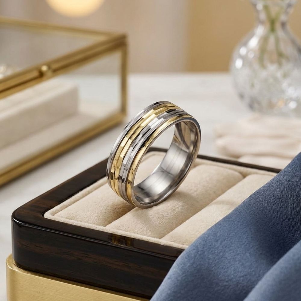 Two Tone 14K Gold Wedding Ring 8mm Unisex Gold Band