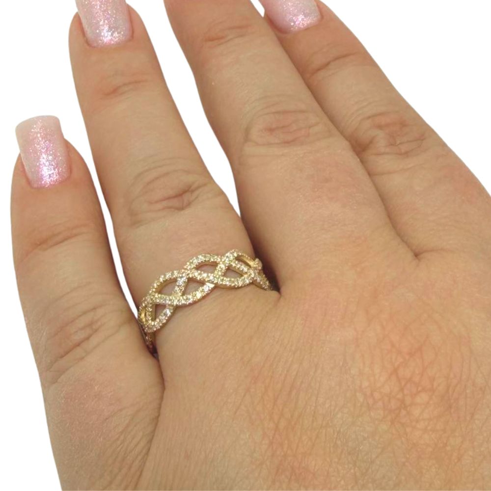 14K Gold Natural Diamond Infinity Weave Ring