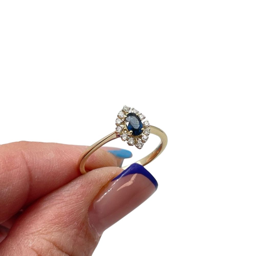 14K Yellow Gold Sapphire & Diamond Halo Ring