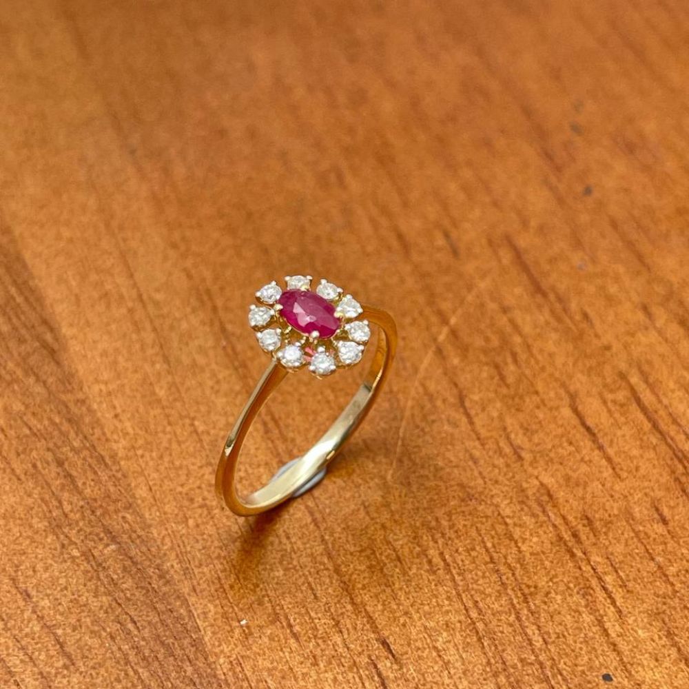 14K Gold Ruby & Diamond Halo Ring