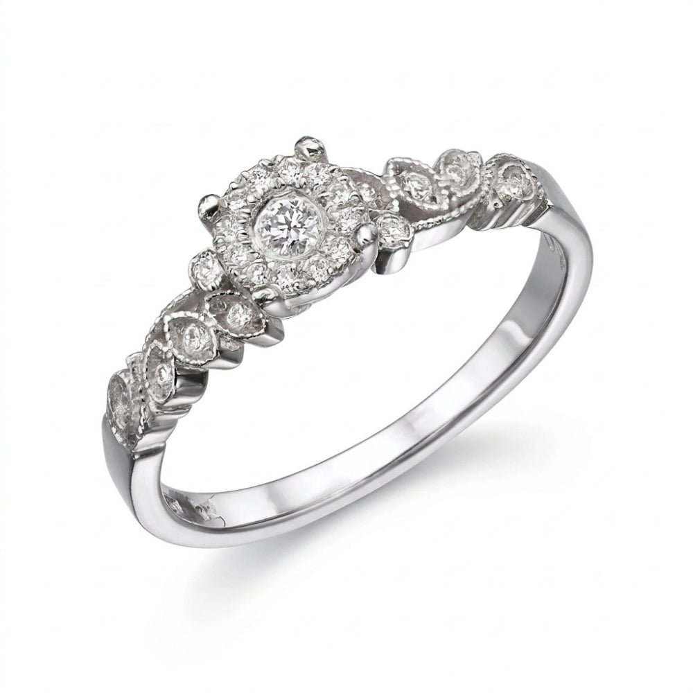 Vintage Inspired Diamond Halo Engagement Ring in 14k Gold