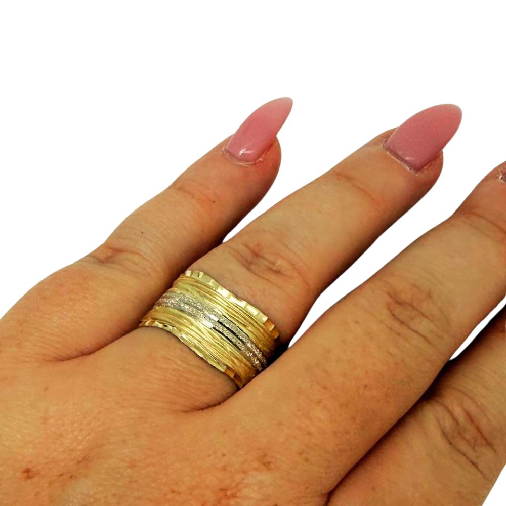 14K Two-Tone Gold Textured Wide Band Ring