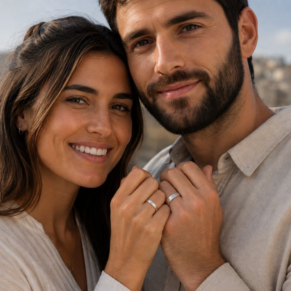 Hammered Sterling Silver Promise Ring Set for Couples