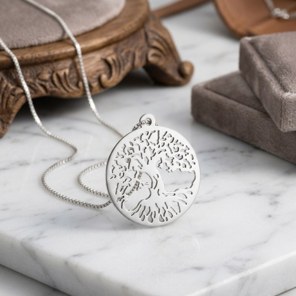 Tree of Life Necklace in Sterling Silver with Box Chain
