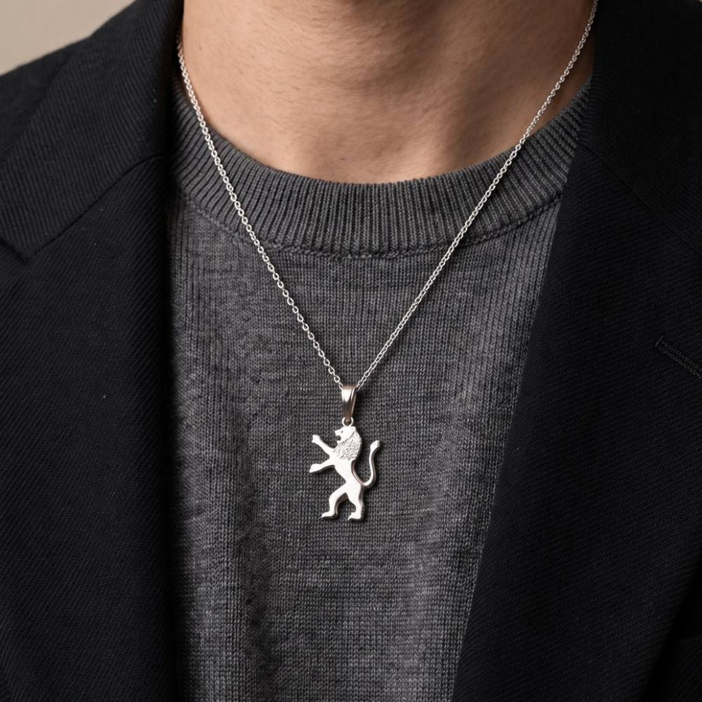 Rising Lion of Judah Pendant in Sterling Silver