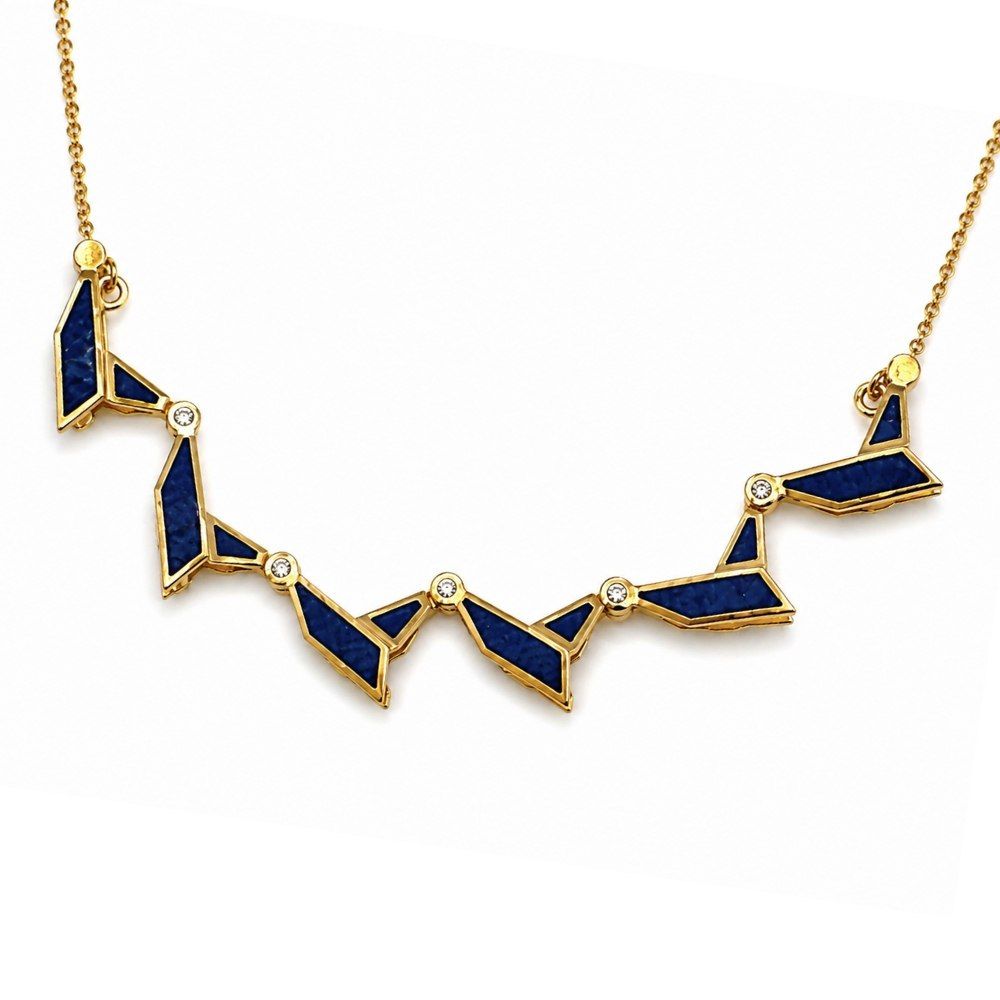 14K Gold Expandable Star of David Butterfly Necklace with Blue Enamel & Diamond
