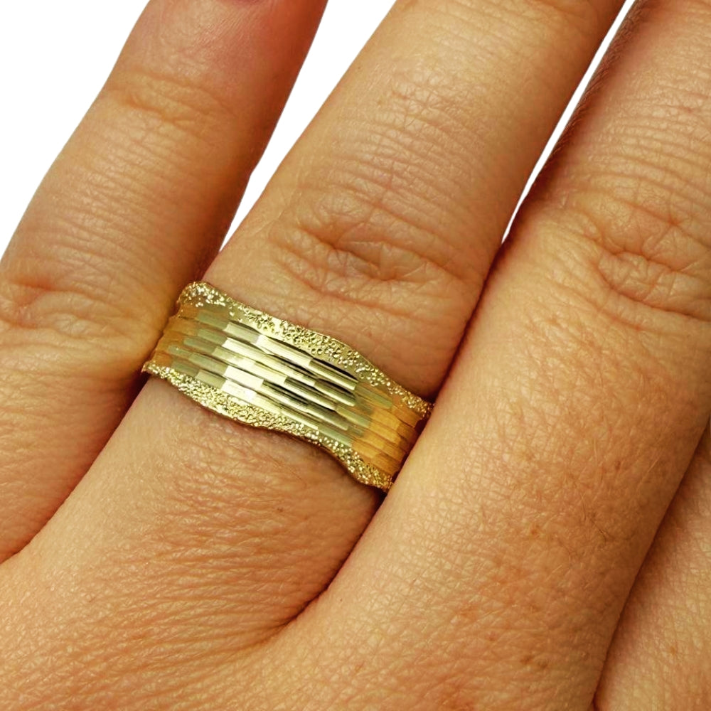 14K Gold Multi-Textured Wedding Ring – 7.5 mm Wide