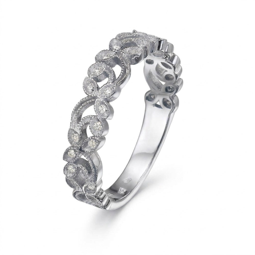 14K Gold Filigree Diamond Ring Floral Band