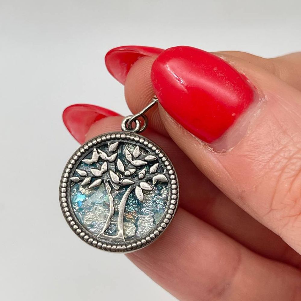 Tree of Life Earrings with Roman Glass in Sterling Silver