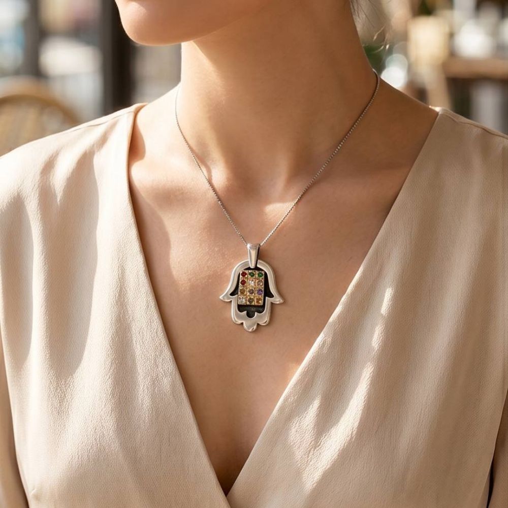 Sterling Silver & 9K Gold Hamsa Hoshen Pendant Necklace