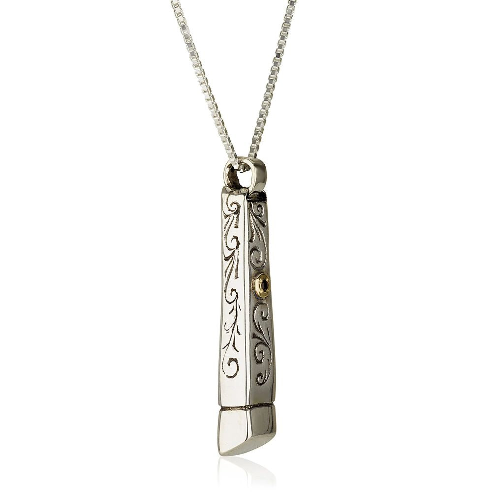 Jewish Mezuzah Kabbalah Pendant Necklace with Red Garnet Stone