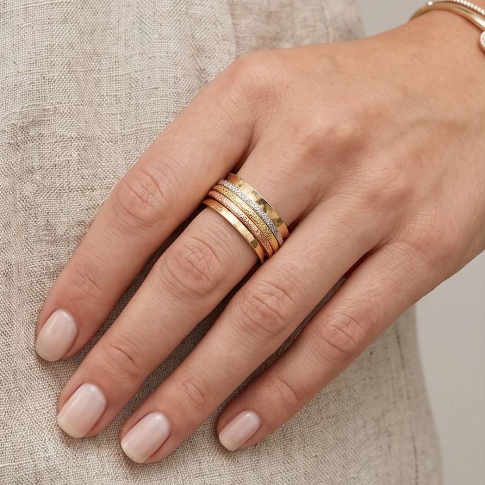 14K Tri-Color Gold Wide Spinner Ring