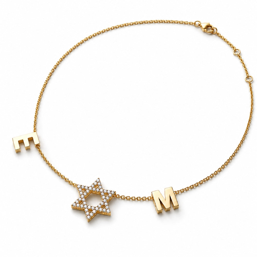 14K Gold Diamond Star of David Personalized Initials Necklace