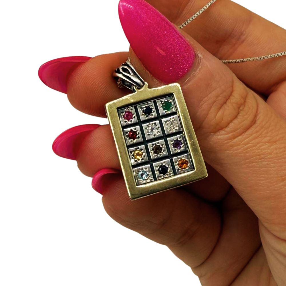 Hoshen Pendant Necklace in Sterling Silver & 9K Gold