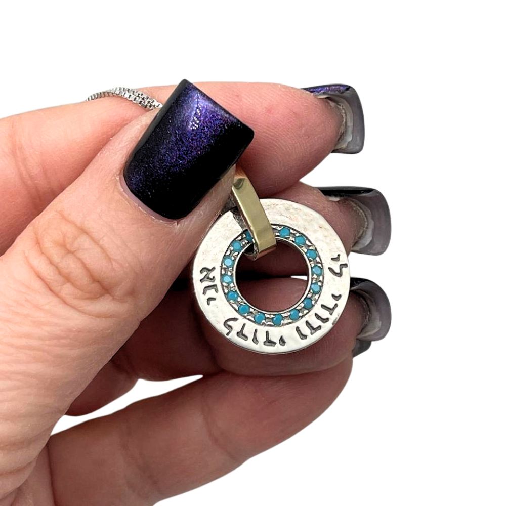9K Gold & Sterling Silver Turquoise Necklace – Ani LeDodi Hebrew Love Blessing