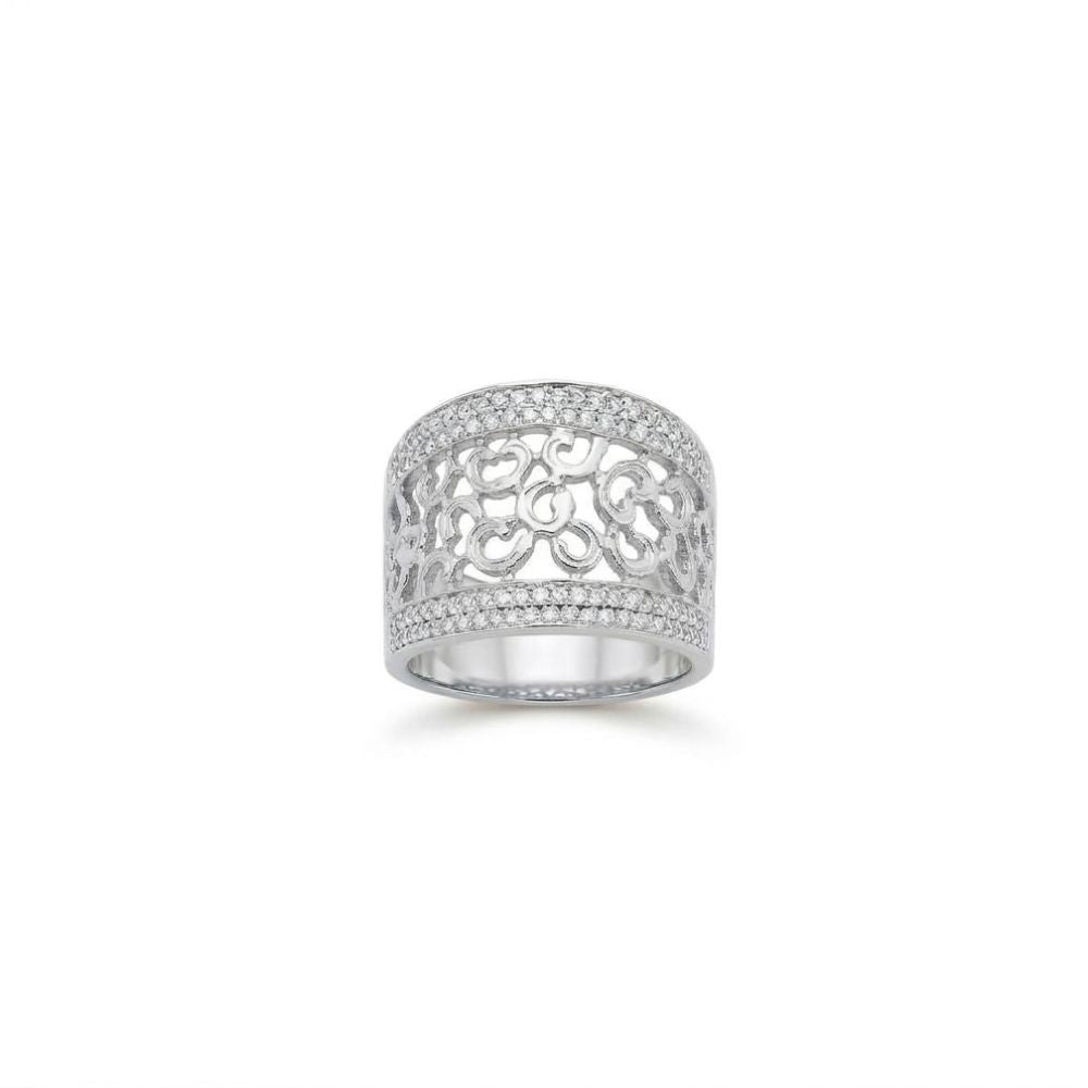 14K Gold Two-Tone Filigree Wide Band Diamond Ring
