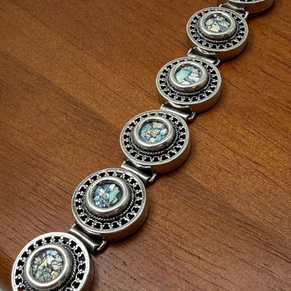 Sterling Silver Roman Glass Bracelet
