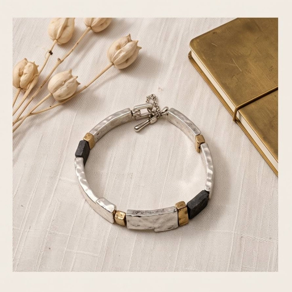 Israeli Silver Bracelet – Oxidized Silver & Gold Plated Lightweight Jewelry