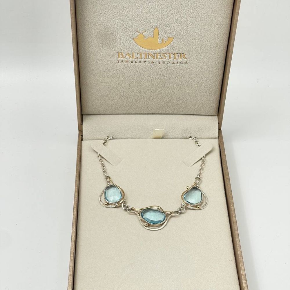 Blue Topaz Necklace in Sterling Silver and Gold
