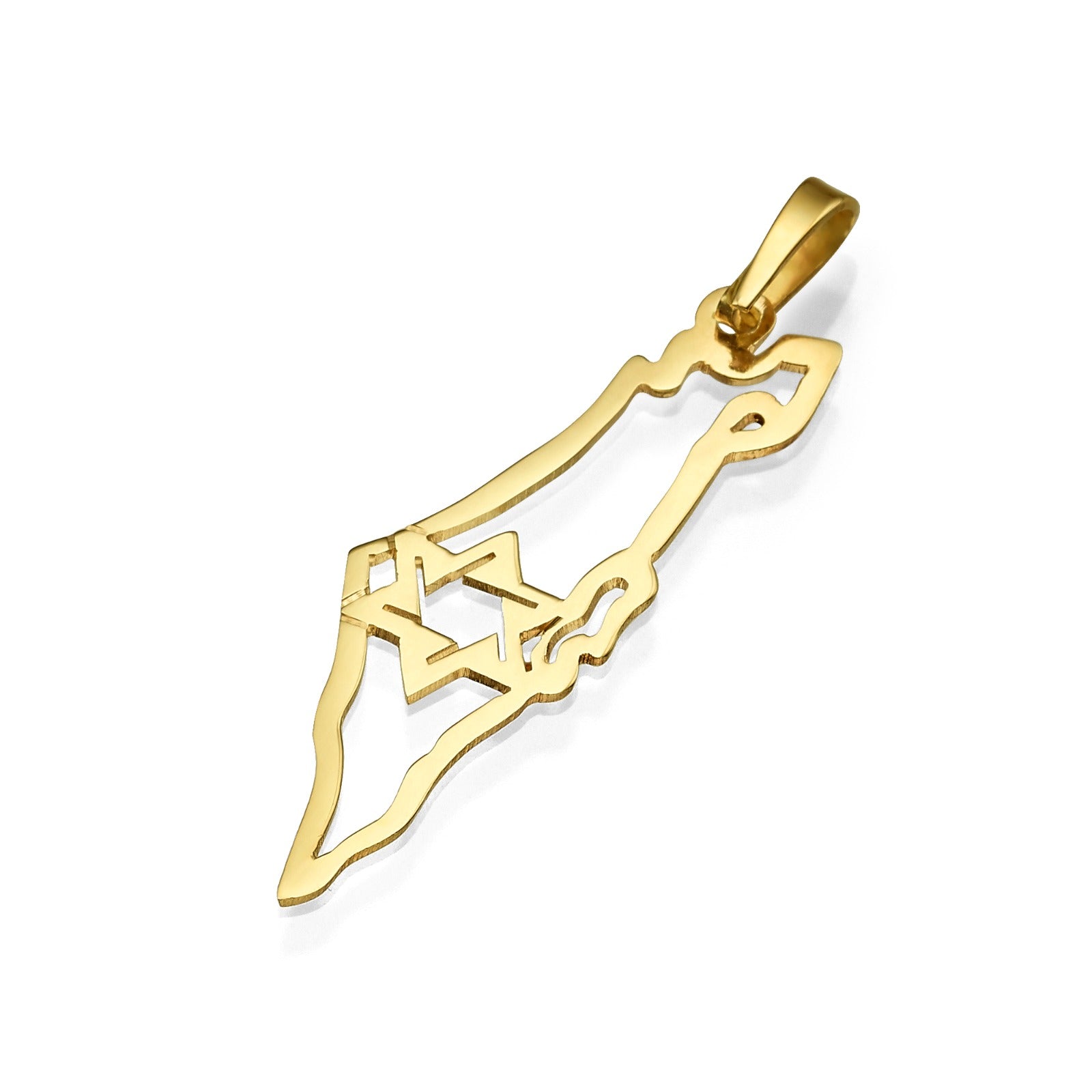 Map of Israel Star of David Pendant in 14K Yellow Gold