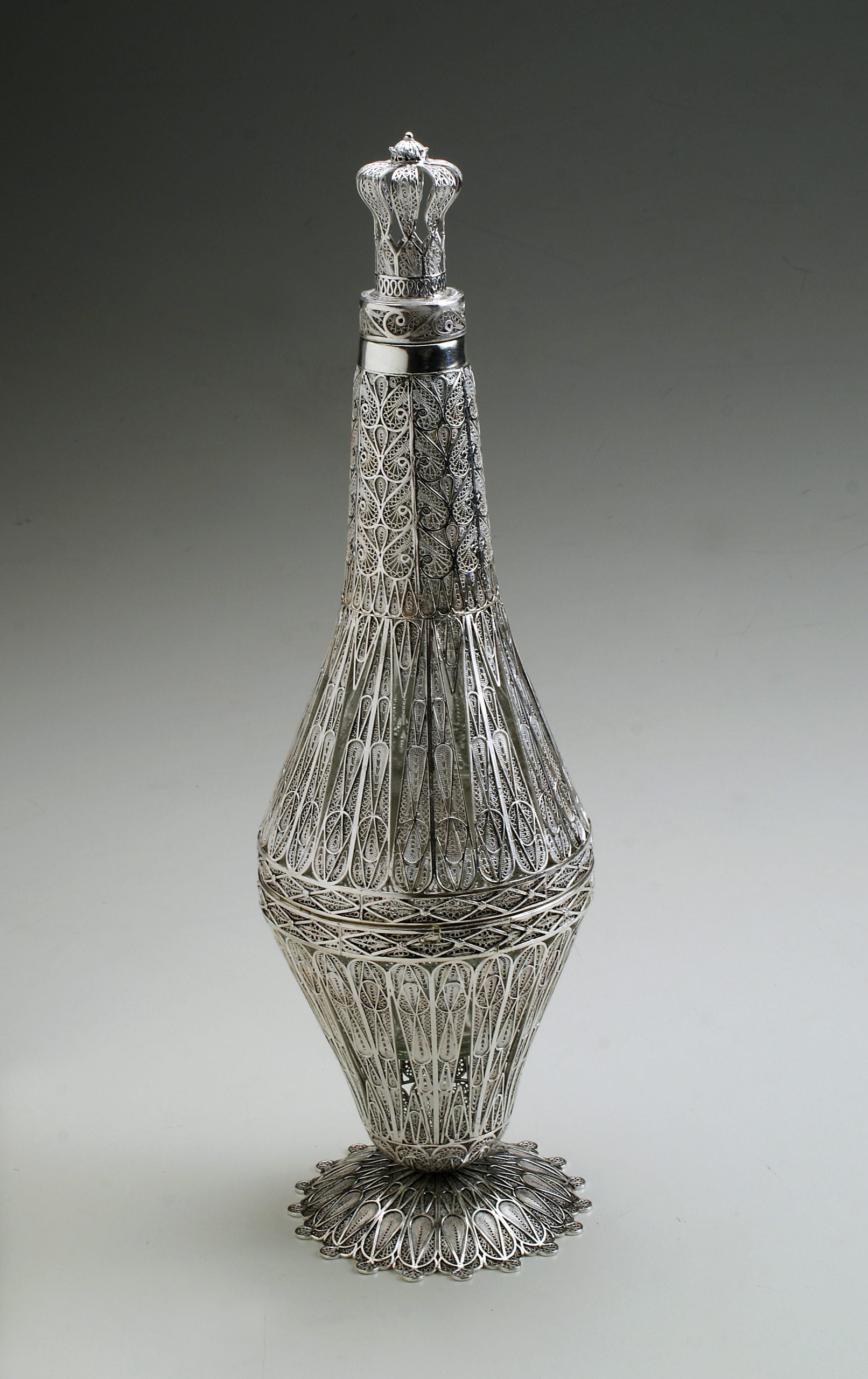 Silver Wine Bottle with Filigree Work