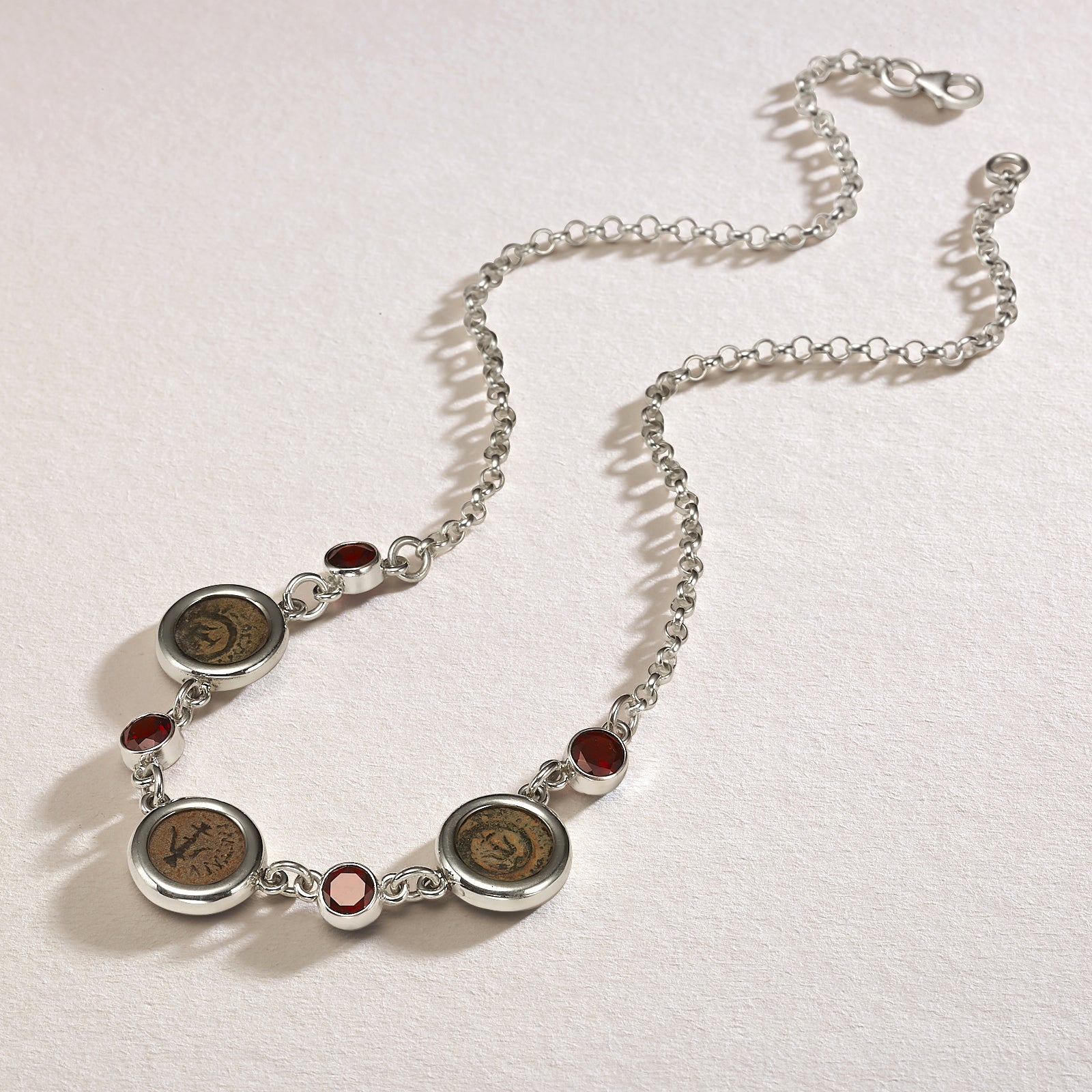 Roman Maccabean Coin Garnet Necklace