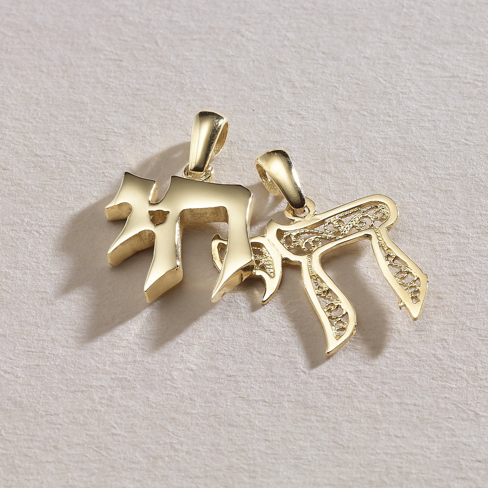 14k Gold Filigree Chai Pendant