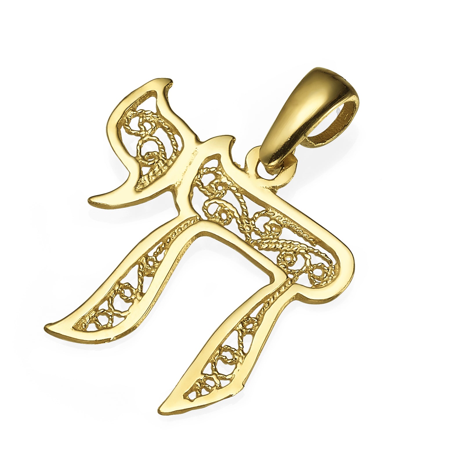 14k Gold Filigree Chai Pendant