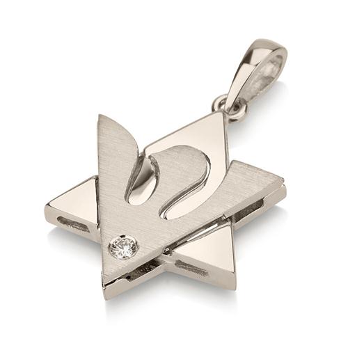 18k Gold Diamond Star of David Dove Pendant