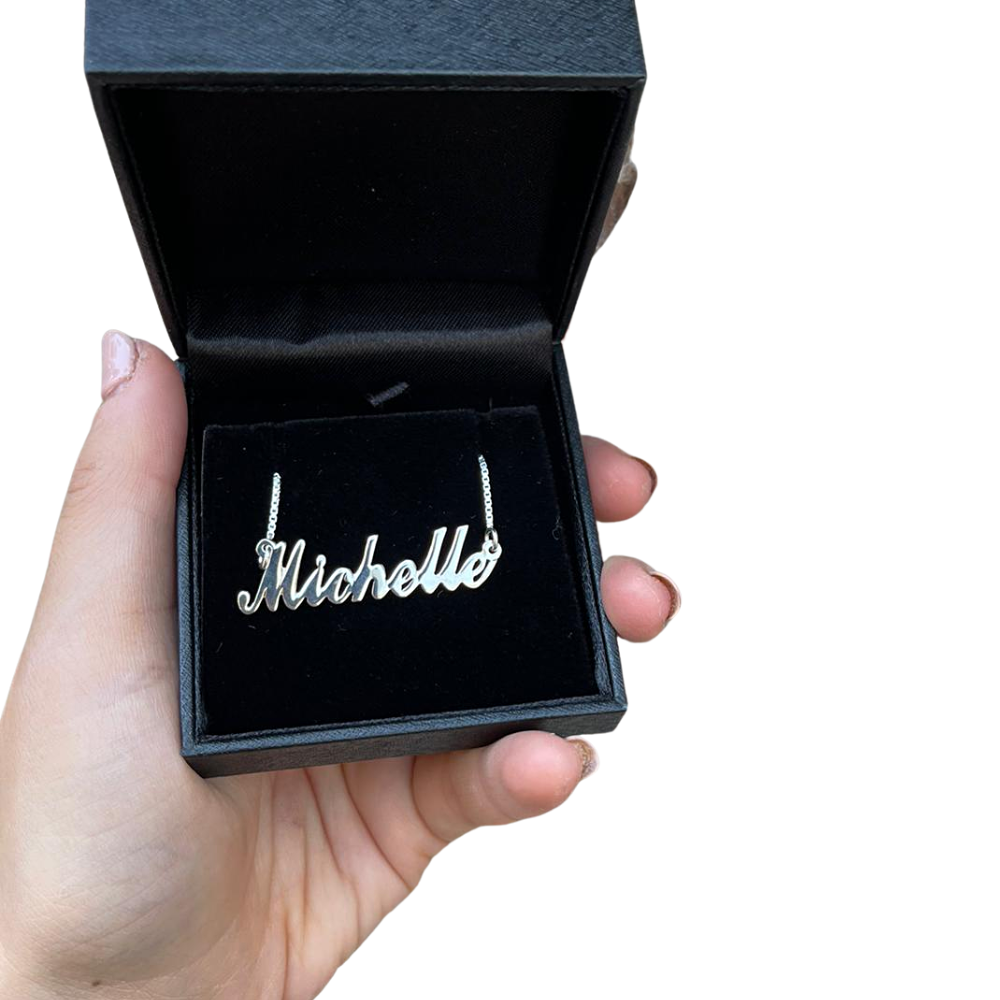 Silver Script Name Box Chain Necklace