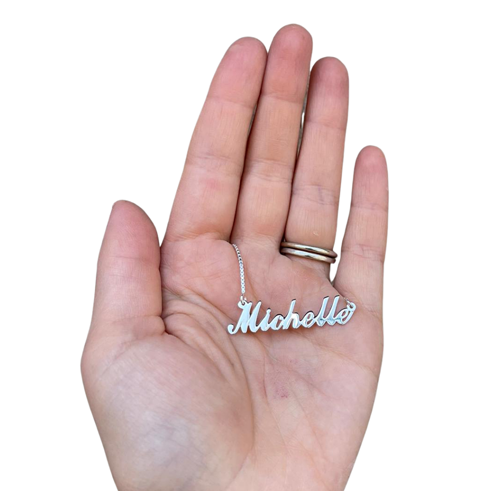 Silver Script Name Box Chain Necklace