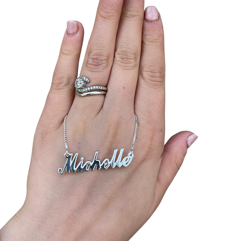 Silver Script Name Box Chain Necklace