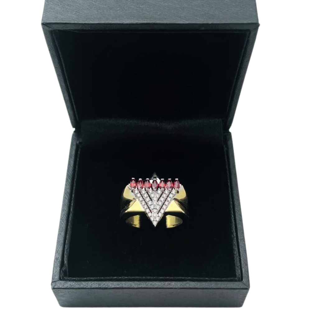 Menorah Star of David Ring - 14K Gold, Diamonds and Rubies