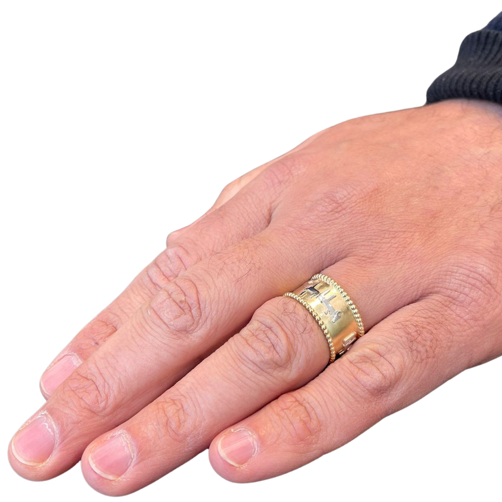 14k Matte Gold Beaded Jewish Wedding Ring