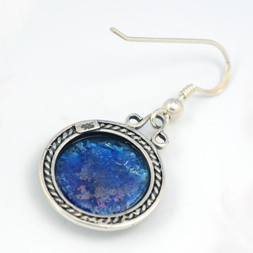 Silver Roman Glass Circular Rope Earrings