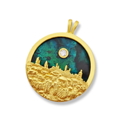Jerusalem Skyline Pendant in 14K Gold with Eilat Stone & Diamond