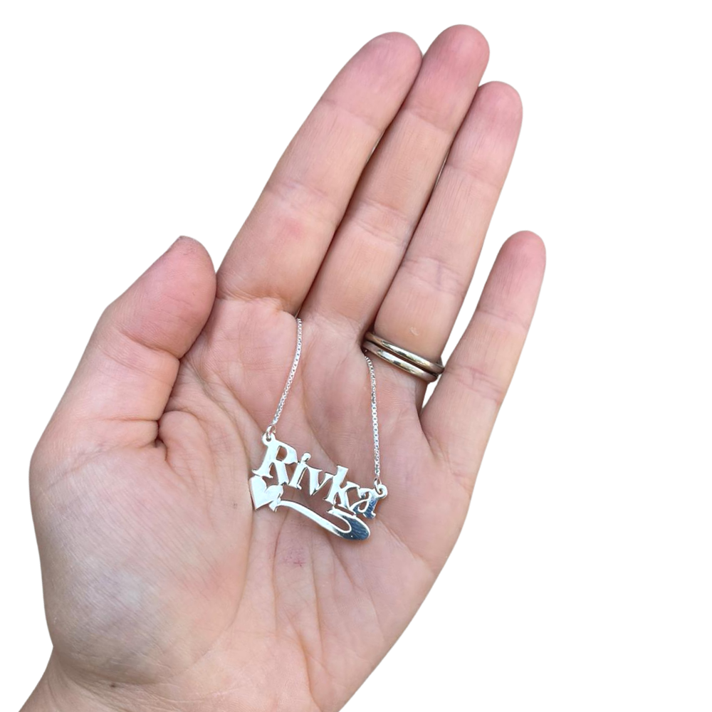 Silver Heart Underline Block Name Necklace