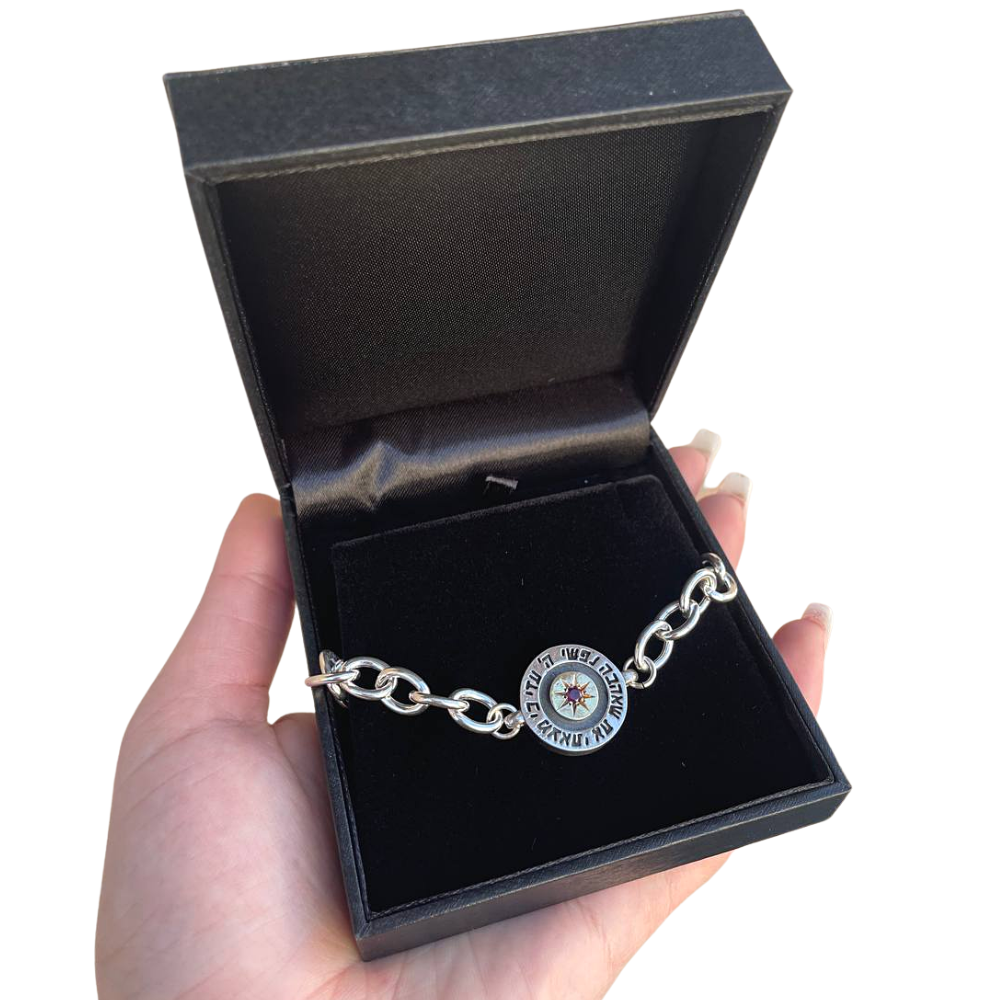 Kabbalah Bracelet with Garnet Stone in 14K Gold and Silver
