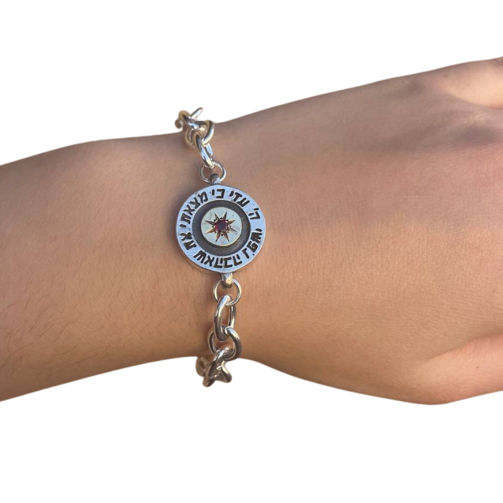 Kabbalah Bracelet with Garnet Stone in 14K Gold and Silver