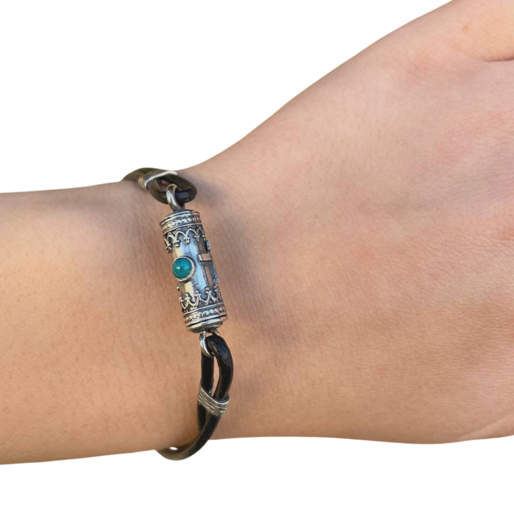 Kabbalah Silver Bracelet with Turquoise Tikkun Haklali - Hebrew Forgiveness Prayer