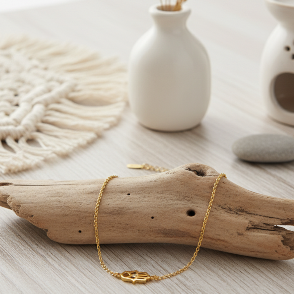 Hamsa Chain Bracelet in 14K Gold and Diamond