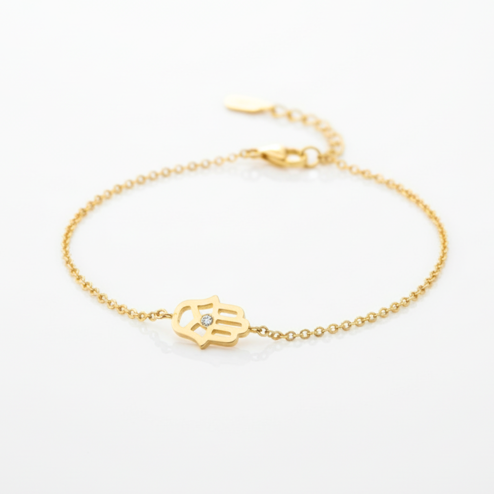 Hamsa Chain Bracelet in 14K Gold and Diamond