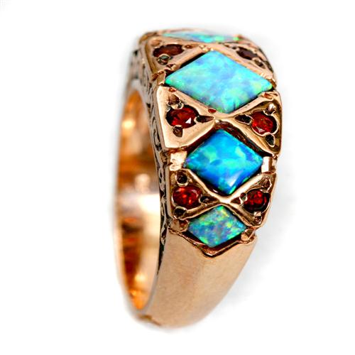 14k Rose Gold Opal and Garnet Ring