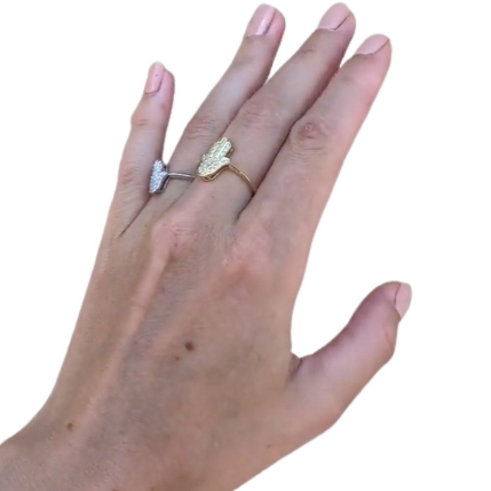 14k Gold Small Hamsa Ring Diamond Studded