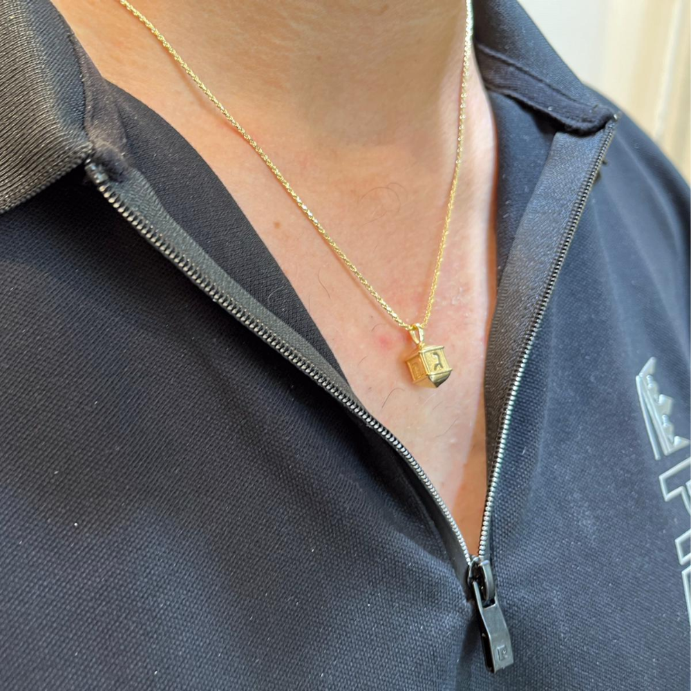 14k Gold Two Tone Hanukkah Dreidel Charm Pendant